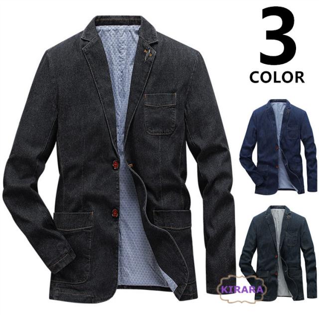 デニムジャケット メンズ ジージャン ビンテージ ジャンバー ウォッシュ 無地 テーラードジャケット スリム アウター ブルゾン ビジネス カジュアル おしゃれ 春秋服 新作の通販は