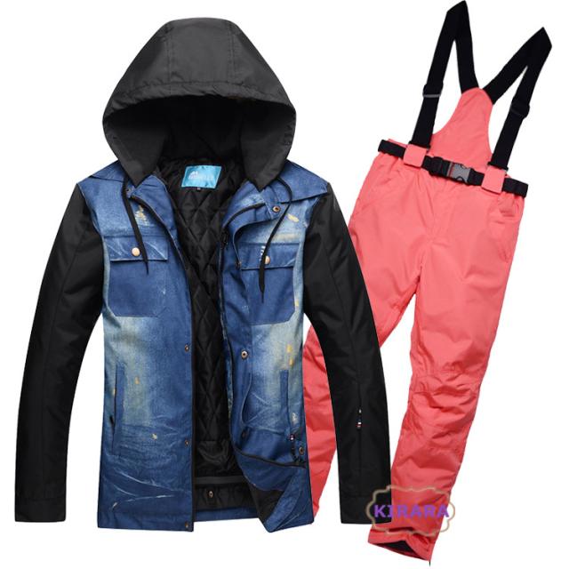 スキーウェア メンズ 上下2点セット スノーボードウェア フード付き デニムジャケット 暖かい 厚手 中綿 防寒 アウトドア 防水 セットアップ ジャージ スリム 上下2点セット スポーツウェア 運動着 カジュアル おしゃれ マウンテンパーカー スキーウェア メンズ 上下2点セット スノーボードウェア フード付き