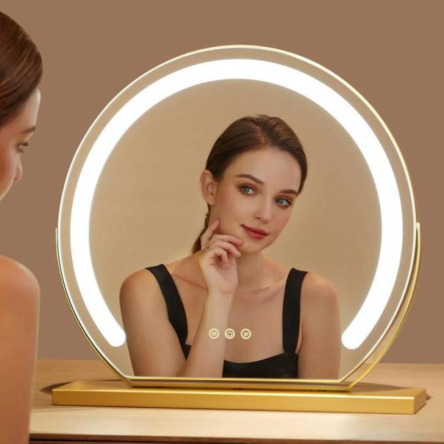 女優ミラー 卓上ミラー ライト付き 大きい 丸型 三色調光 鏡 led ライト付きミラー 化粧鏡 おしゃれ led ライト付き メイク アップ ミラー 充電式 贈り物 新居
