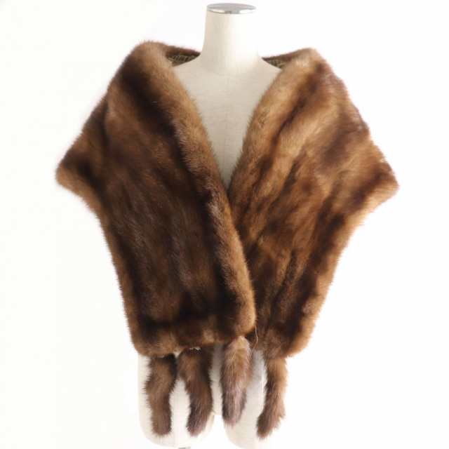 極美品★MINK　ミンク　房付き　本毛皮ショール　ブラウン　毛質艶やか・柔らか◎の通販は
