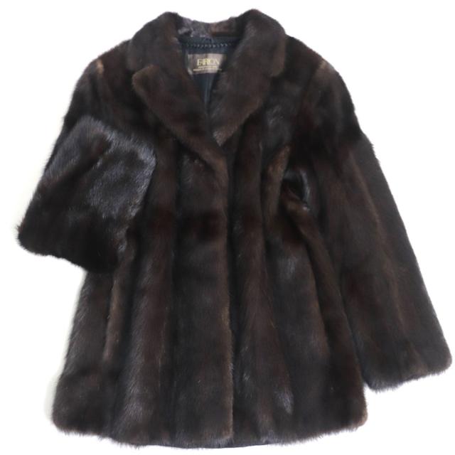 極美品▼FARION　MINK　ミンク　裏地花柄刺繍入り　本毛皮コート　ダークブラウン　毛質艶やか・柔らか◎の通販は 8,360円