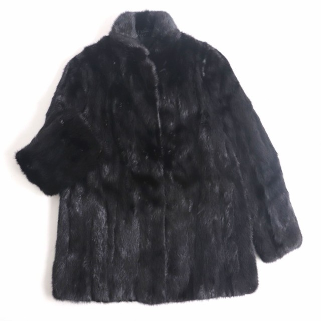 極美品★MINK　ミンク　裏地花柄刺繍　本毛皮コート　ブラック　9　毛質艶やか・柔らか◎の通販は