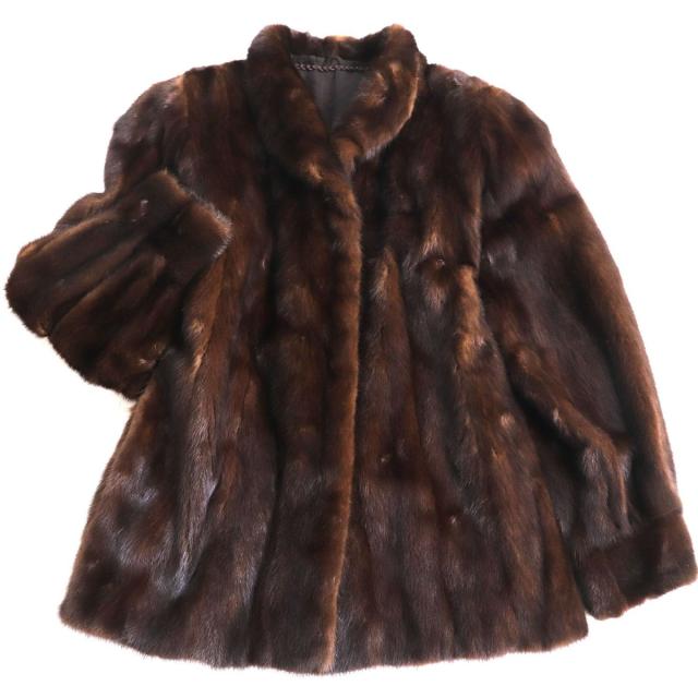極美品◆MINK　ミンク　本毛皮コート　ブラウン　13　毛質艶やか・柔らか◎