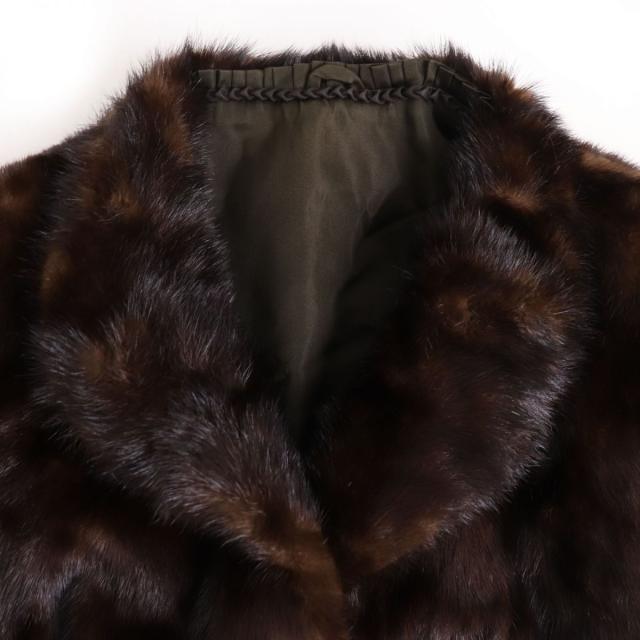 極美品☆MINK ミンク 裏地花柄刺繍入り 本毛皮コート ブラウン 15