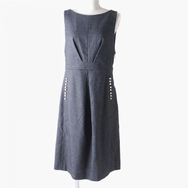 【ドンドン見直し】未使用品★正規品 トゥービーシック ヘリンボーン柄 フェイクパール装飾 ツイード  ワンピース  グレー 40の通販は