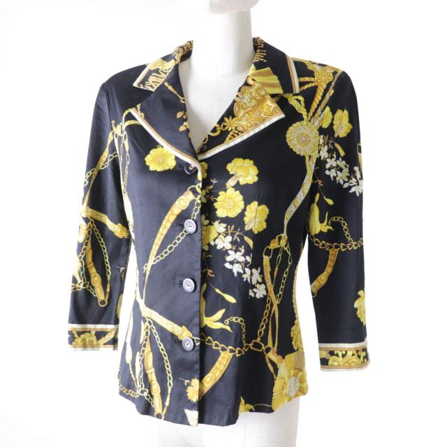 美品✨️レオナール 紫陽花 花柄 光沢 シャツ ロゴボタン L ドンドン見直し】極美品☆正規品 レオナール ロゴボタン付 七分