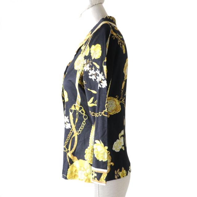 美品✨️レオナール 紫陽花 花柄 光沢 シャツ ロゴボタン L ドンドン見直し】極美品☆正規品 レオナール ロゴボタン付 七分