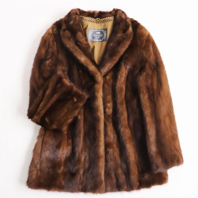 美品●SAN-MARCO　MINK　サンマルコ　ミンク　裏地ロゴ刺繍　本毛皮ショートコート　ジャケット　ブラウン　13号　毛質艶やか・柔らか◎の通販は