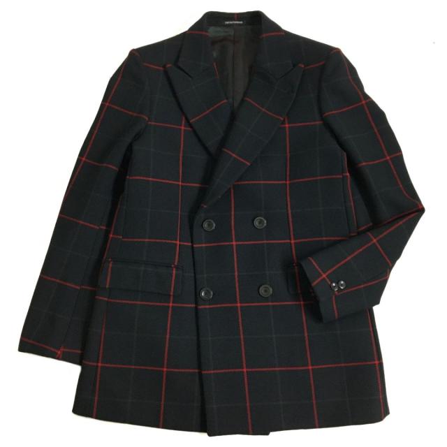 【ドンドン見直し】美品□2020年製 黒タグ エンポリオアルマーニ SAVILE LINE ウィンドウペン ダブルブレストジャケット 黒×赤 48の通販は