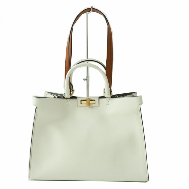 未使用品◎FENDI フェンディ 8BH377 レディース ピーカブー エックス ハンド/トートバッグ スモール ホワイト×ブラウン 保管袋付きの通販は
