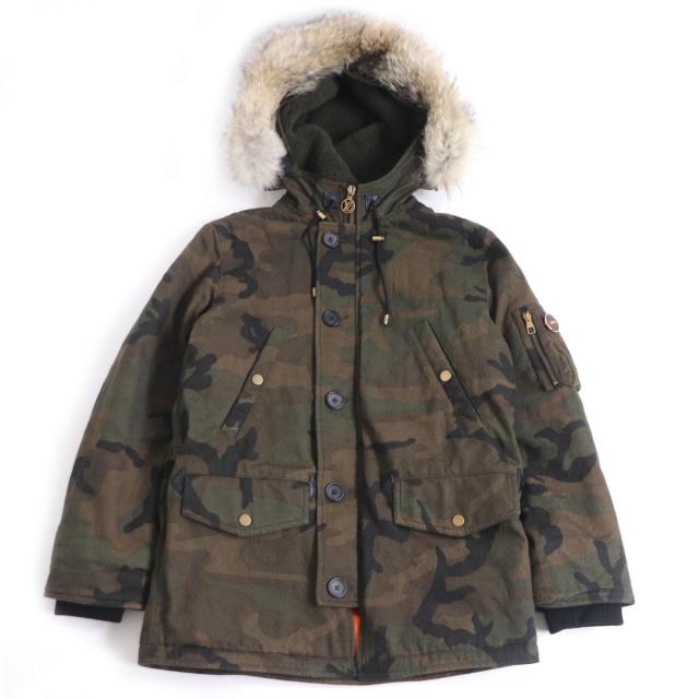 極美品□17AW ルイヴィトン×シュプリーム N-3B LV Jacquard Denim モノグラム/カモフラ フーデッド ミリタリーコート 茶系 46 仏製 正規品の通販は