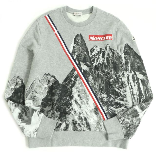 美品□2019年製 MONCLER/モンクレール MAGLIA プリントデザイン トリコロール ロゴワッペン付き スウェット/トレーナー グレー M 正規品の通販は