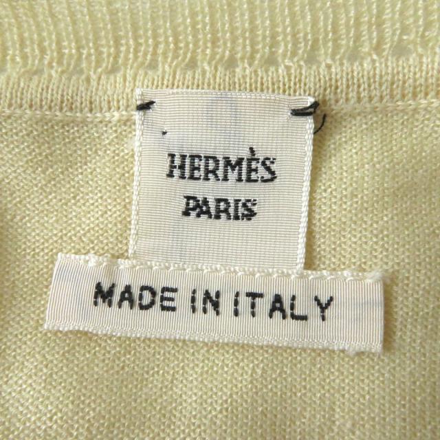 極美品◎正規品 イタリア製 HERMES エルメス レディース カシミヤ100％ 薄手 ニット カーディガン Hロゴ ライトベージュ 38 シンプル◎の通販は