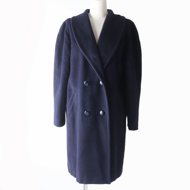 美品☆HERNO ヘルノ ヴィンテージ 裏地総柄 /シルク100％ カシミヤ混 ウールコート ネイビー イタリア製 レディース オーバーサイズの通販は