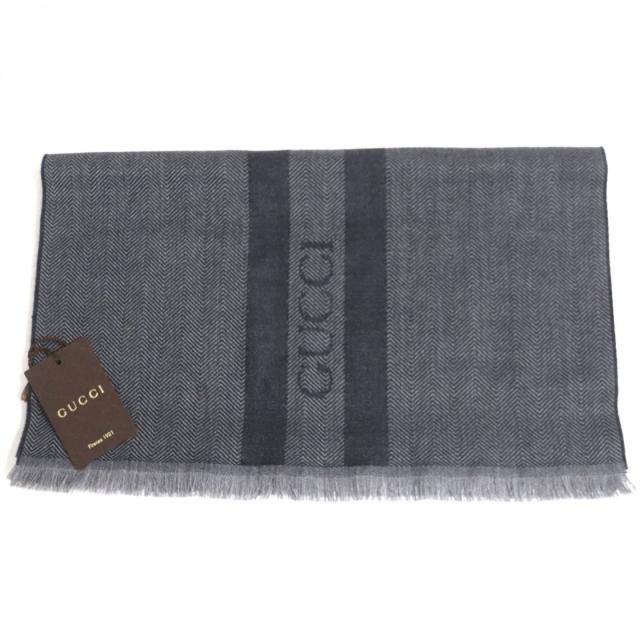 【特価】GUCCI グッチ ブランド マフラー ウール ヘリンボーン グレー GUCCI グッチ マフラー 570603 3G200 メンズ GGロゴ フリンジ