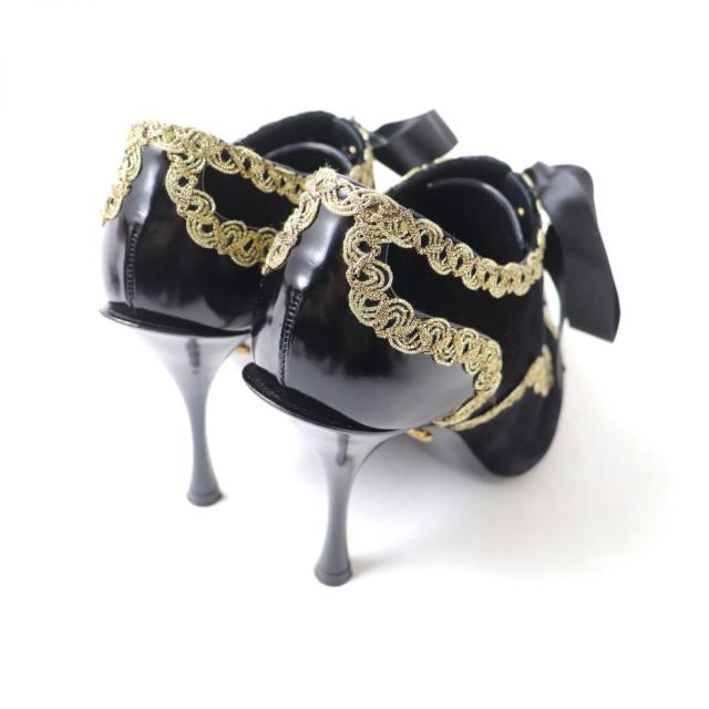 【ドンドン見直し】美品★DOLCE&GABBANA ドルチェ＆ガッバーナ ポインテッドトゥ レース装飾 ベロア×レザー パンプス 黒×金 36 箱/袋 ドンドン見直し】美品☆DOLCE&GABBANA ドルチェ＆ガッバーナ ポイン