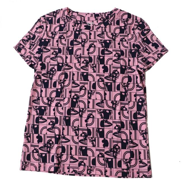 極美品◎正規品 21AW フランス製 HERMES エルメス Brides de Gala ブリッド ドゥ ガラ レディース 半袖 Tシャツ／カットソー ピンク×紺 34の通販は
