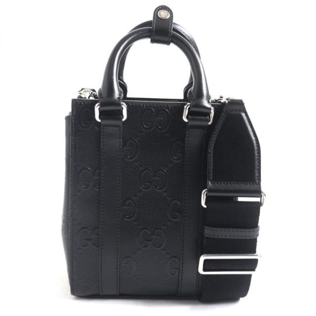 美品▼GUCCI グッチ 696010 GGエンボス 2WAY レザー ミニトートバッグ/ショルダーバッグ ブラック イタリア製 メンズ レディースの通販は