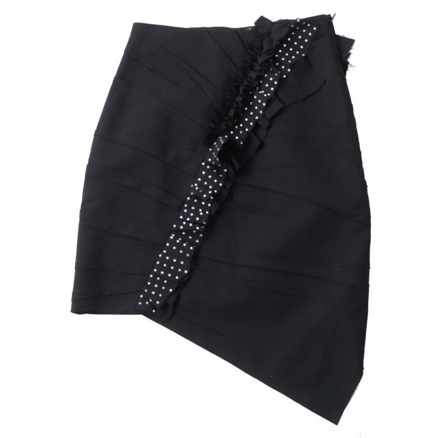 未使用品◎正規品 SAINT LAURENT PARIS サンローラン パリ 492055 ラインストーン装飾 カットオフ アシンメトリー タイトスカート 黒 38の通販は