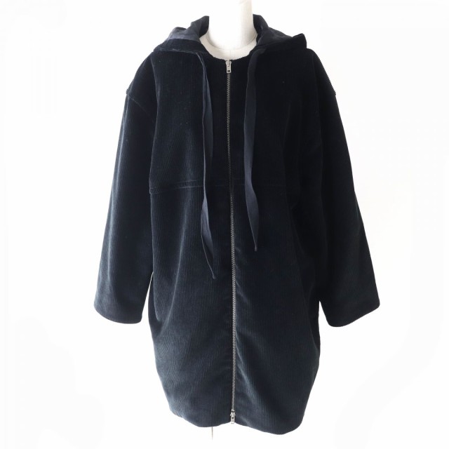 美品△正規品 MARNI マルニ 20AW JKMAS15U00 レディース コーデュロイ フーデット ZIP UP ロングジャケット ブラック 黒 38 イタリア製