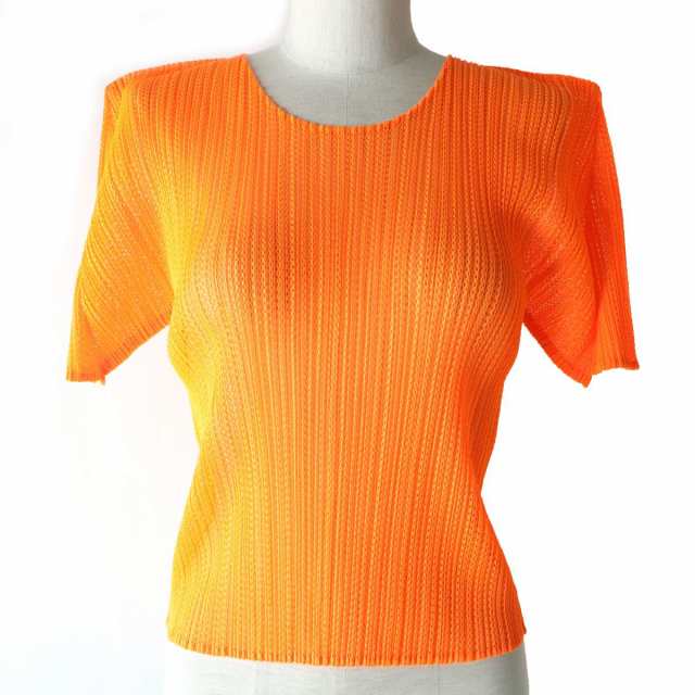 極美品☆正規品 PLEATS PLEASE プリーツプリーズ イッセイミヤケ PP06-JK404 メッシュ地 半袖カットソー ネオンオレンジ 3 日本製の通販は 18,700円