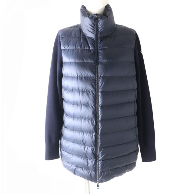 極美品△正規品 2020年 モンクレール CARDIGAN TRICOT ロゴワッペン 袖ニット切替 ダウンジャケット ネイビー XS