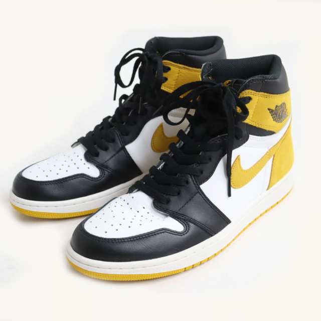 極美◆ナイキ AIR JORDAN 1 エアジョーダン1 レトロ ハイ OG 555088-109 ハイカット レザースニーカー ホワイト×イエロー 28.5cm 箱・紐