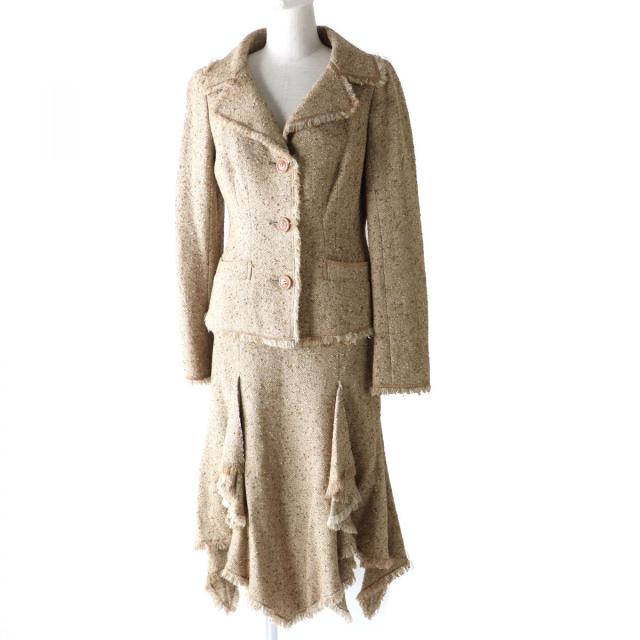 未使用◎正規品 日本製 EPOCA MILANO エポカ ミラノ レディース フリンジデザイン ツイード ジャケット×スカート／セットアップ 茶 40・40の通販は 12,705円