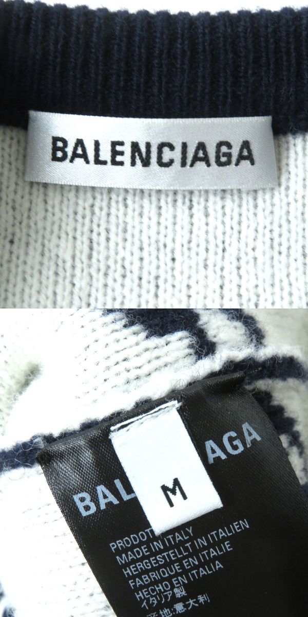 BALENCIAGA - 極美品△正規品 BALENCIAGA バレンシアガ 20SS 620983 ALLOVER LOGO クルーネック ジャガードロゴ ニット セーター レディース ネイビー M 極美品△正規品 BALENCIAGA バレンシアガ 20SS 620983 ALLOVER