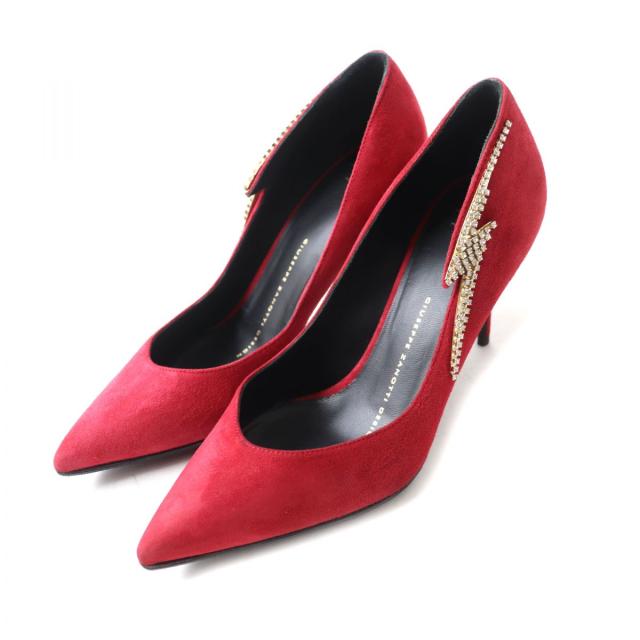 極美品★GIUSEPPE ZANOTTI ジュゼッペザノッティ ビジュー装飾 ポインテッドトゥ スウェードレザー パンプス レッド系 35 イタリア製の通販は