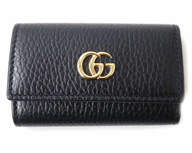 未使用品★GUCCI グッチ 456118 GGマーモント ロゴ金具付き レザー 6連 キーケース ブラック×ゴールド イタリア製 レディース 箱・保存