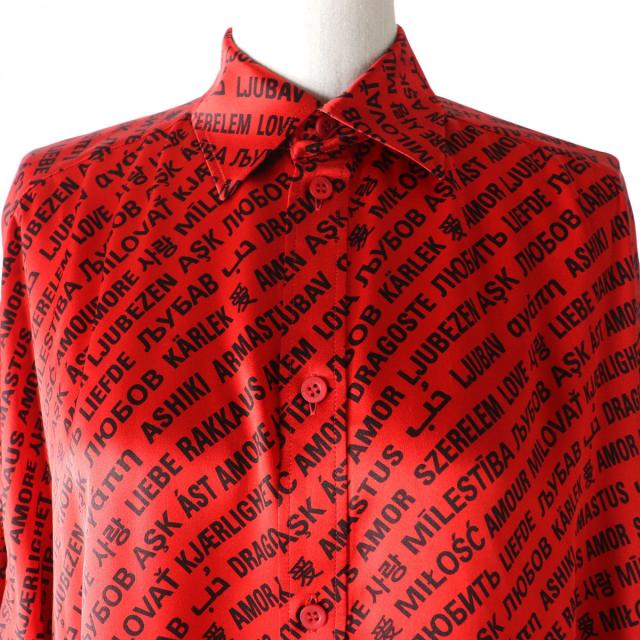 BALENCIAGA - 極美品△正規品 BALENCIAGA バレンシアガ 20SS 623037 マルチプリント オーバーサイズ シルク100％ 長袖 シャツ レディース レッド 32 伊製 BALENCIAGA 【ドンドン見直し】極美品△正規品 バレンシアガ