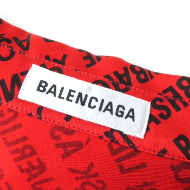 BALENCIAGA - 極美品△正規品 BALENCIAGA バレンシアガ 20SS 623037 マルチプリント オーバーサイズ シルク100％ 長袖 シャツ レディース レッド 32 伊製 極美品△正規品 BALENCIAGA バレンシアガ 20SS 623037 マルチ