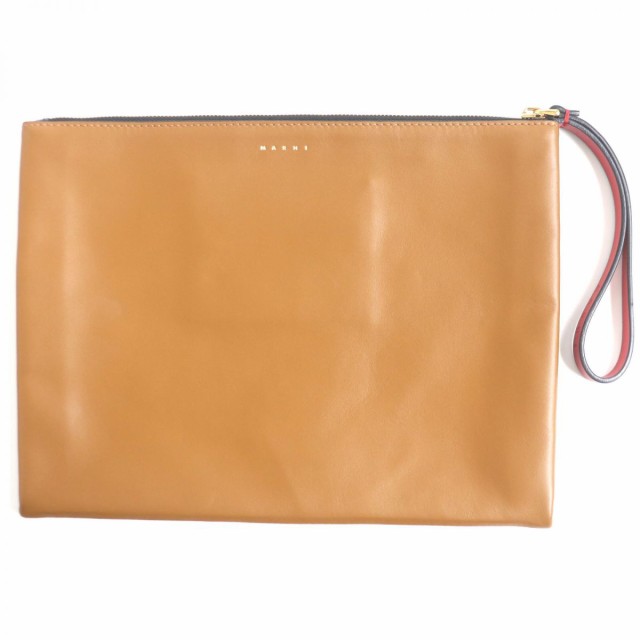 極美品▼MARNI マルニ Pochette PHMO0003U1LV589 ロゴ入 レザー クラッチバッグ/ポーチ ブラウン×ブラック×レッド 伊製 メンズ 保存袋