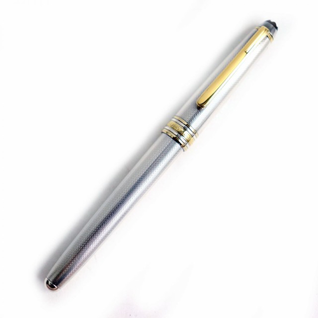 美品◆MONTBLANC モンブラン マイスターシュテュック ソリテール SV925 ホワイトスター ペン先18K Mニブ 万年筆 銀×金 独製 総重量28.64