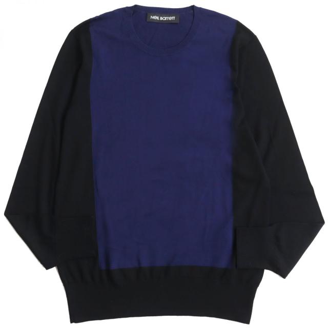極美品●NEIL BARRETT ニールバレット バイカラー スリムフィット プルオーバー レーヨンニット/セーター ブラック×ネイビー 正規品