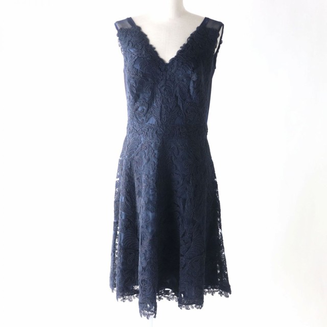 未使用品★TADASHI SHOJI タダシショージ 花柄レース Vネック ひざ丈 ノースリーブワンピース/ドレス レディース ネイビー 4 タグ付きの通販は
