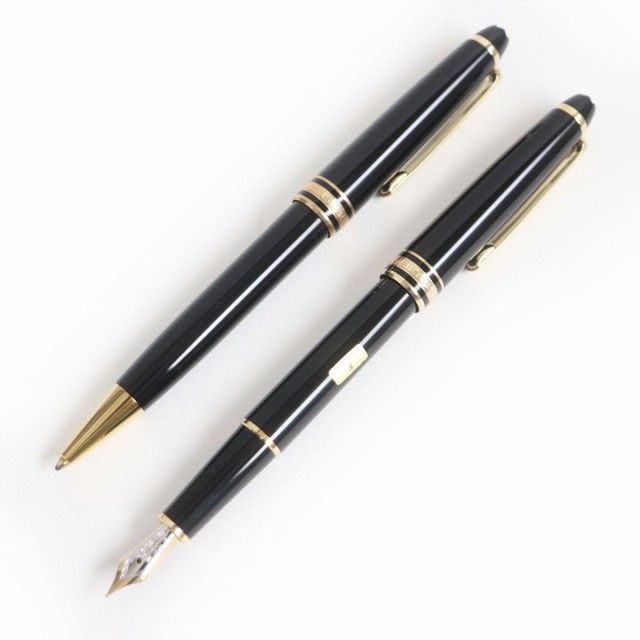 極美品□MONTBLANC/モンブラン マイスターシュテュック クラシック ペン先14K Fニブ 万年筆/ボールペン 二本セット 黒×金 ドイツ製 筆記