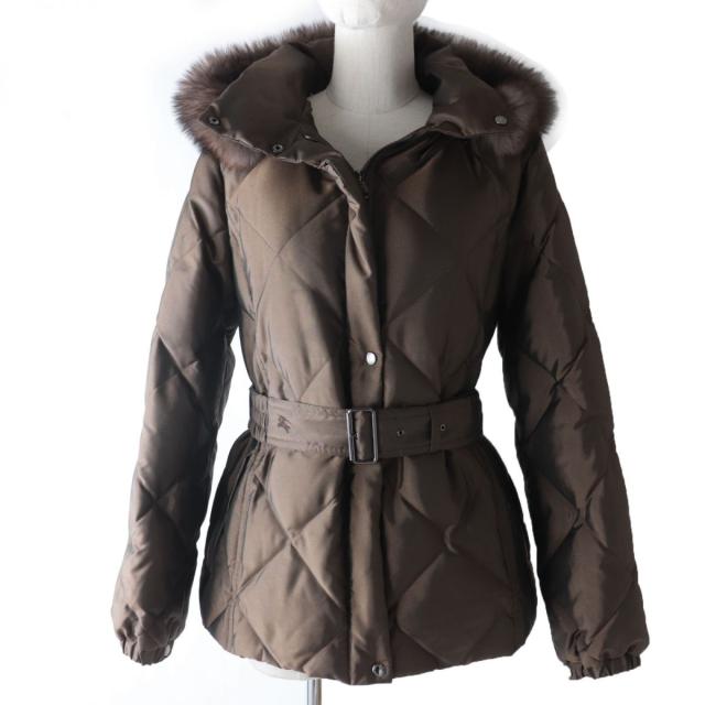 【ドンドン見直し】美品☆正規品 バーバリーロンドン FS032-931-55 ブルーフォックスファー・フード付 キルティング ダウンコート 38