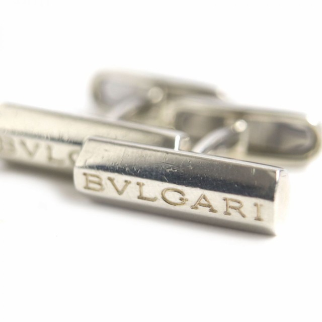 良品▼BVLGARI ブルガリ ロゴ刻印入り SV925 カフスボタン/カフリンクス シルバー イタリア製 メンズ ビジネス◎ 総重量11.5g 革袋付き