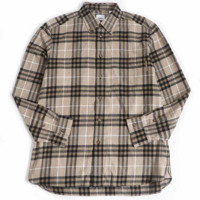 極美品□BURBERRY/バーバリー 8058423 チェックパターン ボタンダウン 胸ポケ付き コットン100％ 長袖 フランネルシャツ ベージュ XL 正