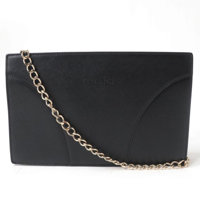未使用品☆定価140000円 malo マーロ ロゴ刻印入 2WAY レザー ショルダーバッグ/クラッチバッグ ブラック イタリア製 保存袋付の通販は 13,200円