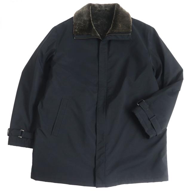 良品□BRIONI/ブリオーニ ムートンライナー WZIP ナイロン 比翼 ステンカラーコート/ジップアップコート ブラック 52 イタリア製 メンズの通販は