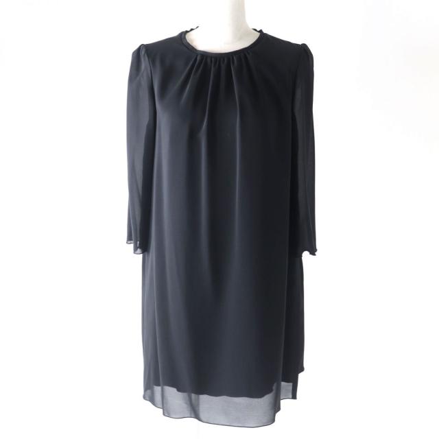 【ドンドン見直し】未使用品★正規品 FOXEY NEWYORK フォクシーニューヨーク 31666 シースルースリーブ レイヤード ドレスワンピース 38