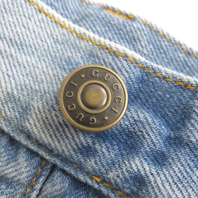 未使用品△正規品 グッチ×ザ ノースフェイス 21SS 640399 レザーロゴパッチ付 ウォッシュドデニム ショートパンツ ライトブルー 30 メンズの通販は