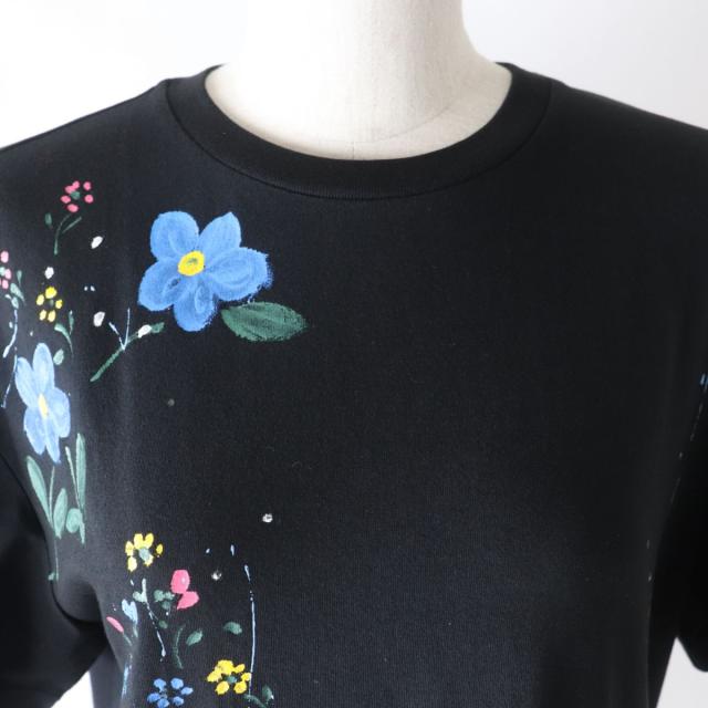 未使用品★正規品 MIUMIU ミュウミュウ MJN213 20SS フラワーペイント クルーネック 半袖 Tシャツ／トップス  黒×マルチ XS 伊製 タグ付 MIU MIU - 未使用品☆正規品 MIUMIU ミュウミュウ MJN213 20SS