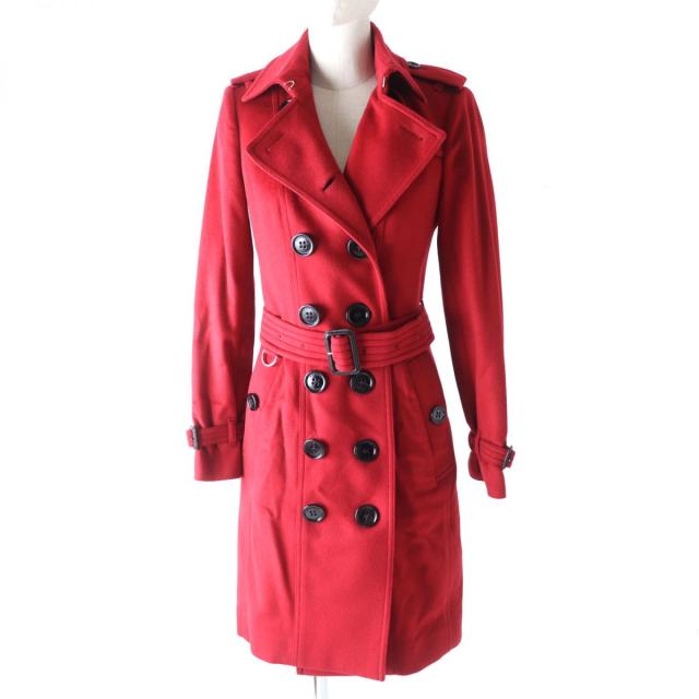 未使用品★BURBERRY LONDON バーバリー ロンドン THE SANDRINGHAM サンドリンガム カシミヤ100％ トレンチコート レッド 36 ガーメント付きの通販は