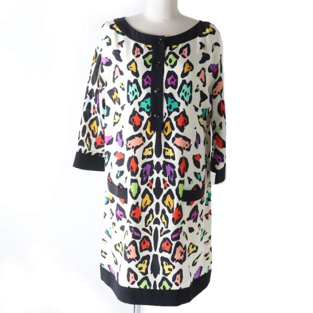 極美品☆正規品  MISSONI ミッソーニ レオパード柄デザイン シルク100％ 7分袖 ワンピース マルチカラー 40 レディース イタリア製の通販は 15,466円