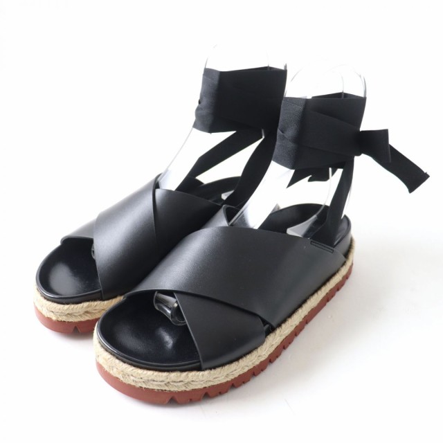 未使用品★定価94600円 MARNI マル二 アンクルリボン レザー サンダル レディース ブラック 黒 35 イタリア製 箱・保管袋付き エレガント◎の通販は
