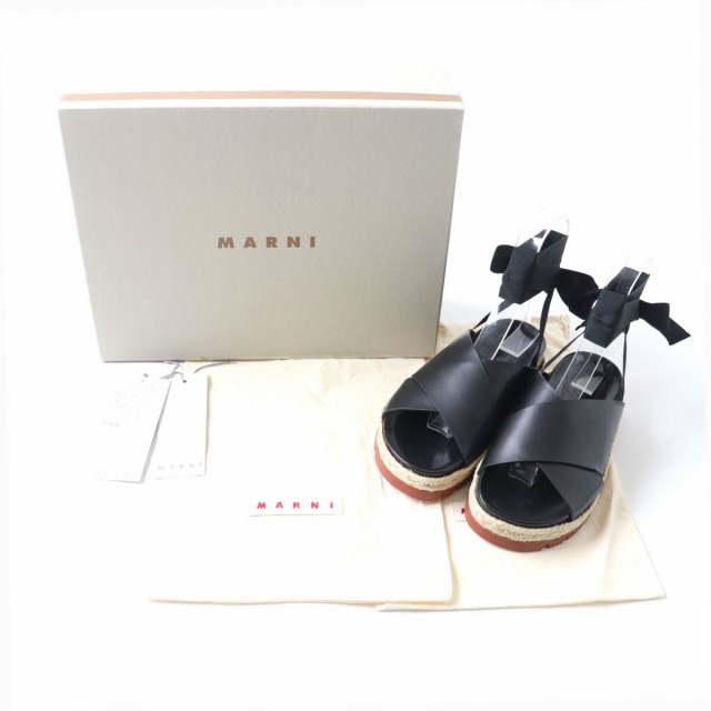未使用品★定価94600円 MARNI マル二 アンクルリボン レザー サンダル レディース ブラック 黒 35 イタリア製 箱・保管袋付き エレガント◎の通販は
